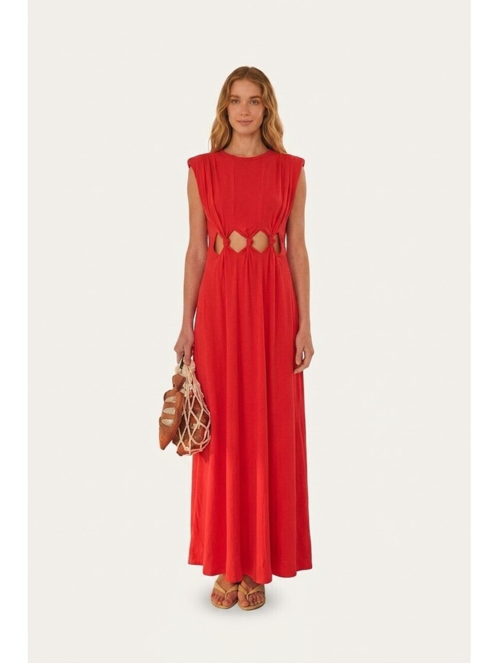 NWT Farm Rio Red Sleeveless Cutout Knot Maxi Dress Size G (Large)
